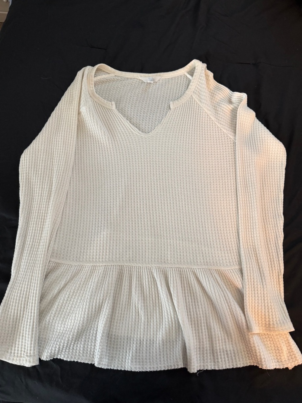 Time and Tru Cream Waffle Knit Peplum Top